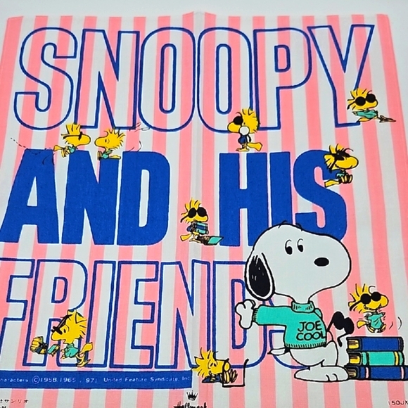 Vintage Snoopy and His Friends Striped Pink and Blue Handkerchief - Picture 6 of 9